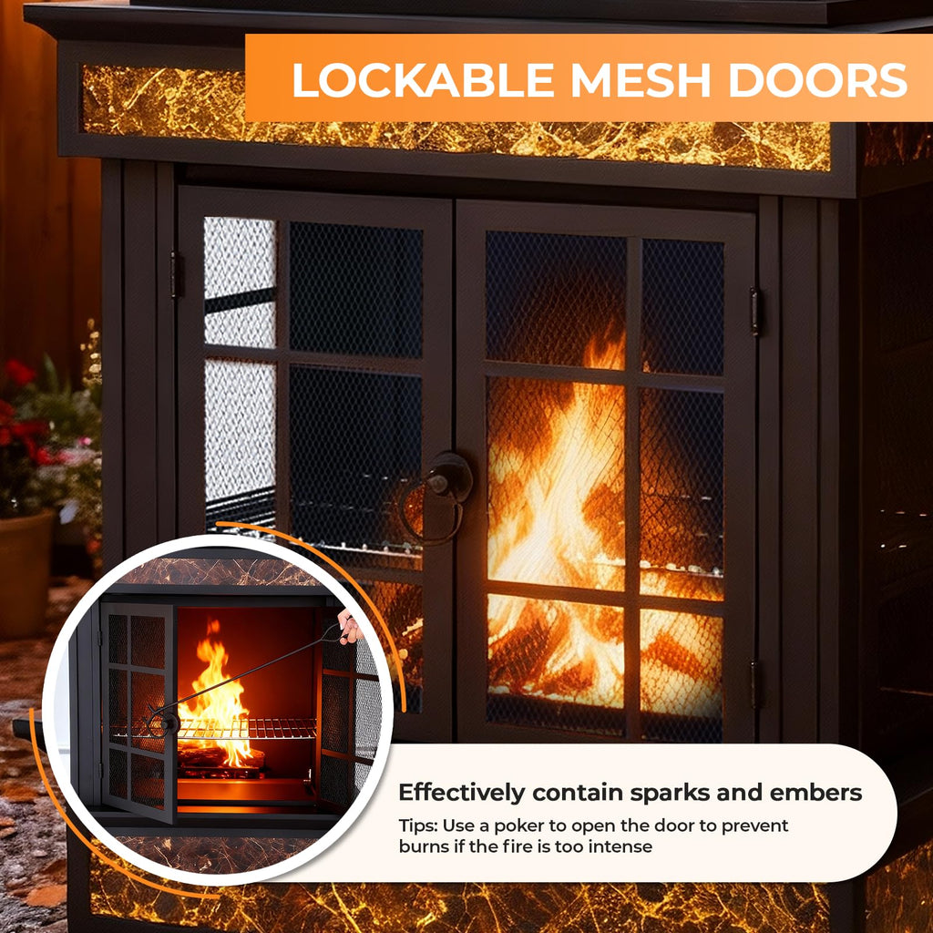 57-Inch Wood-Burning Outdoor Fireplace, Wood Grain