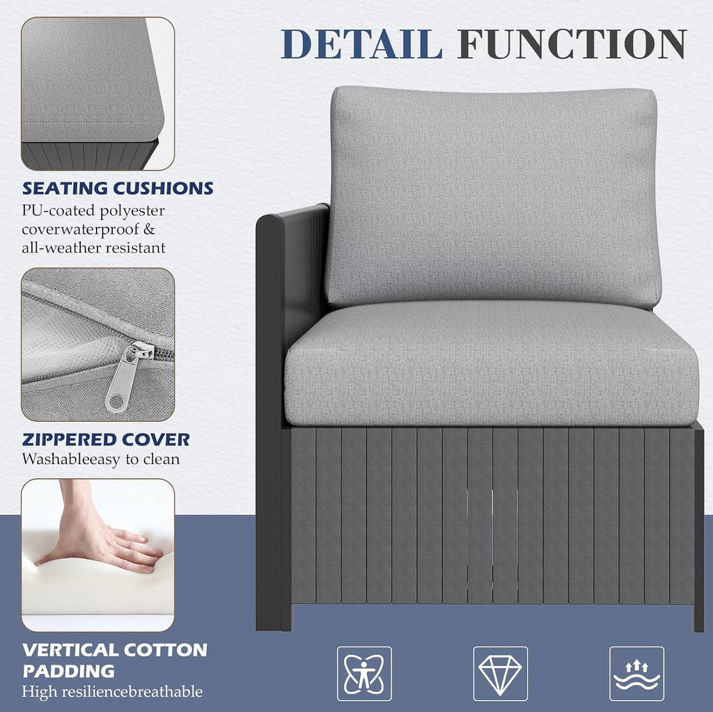 7 Pieces Patio Furniture Set, Modern Sectional Sofa, All Weather Outdoor Conversation Set with Cushions & Table, Gray