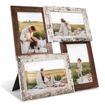 4x6 Collage Picture Frames, Multi Family Photo Frame with Real Glass, Displays Four 4x6 Photo, Wall Decor Wall