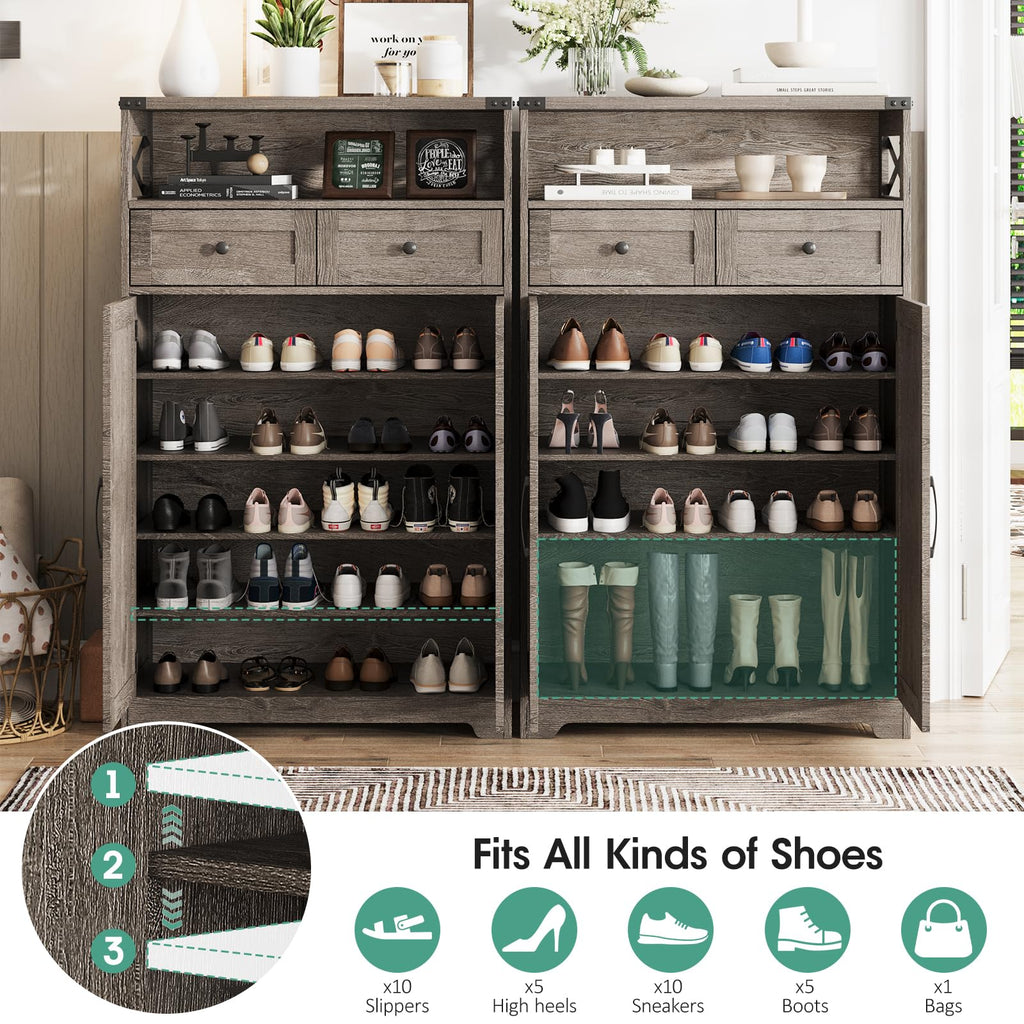 Farmhouse Shoe Cabinet with Doors, 6-Tier Shoe Storage Cabinet