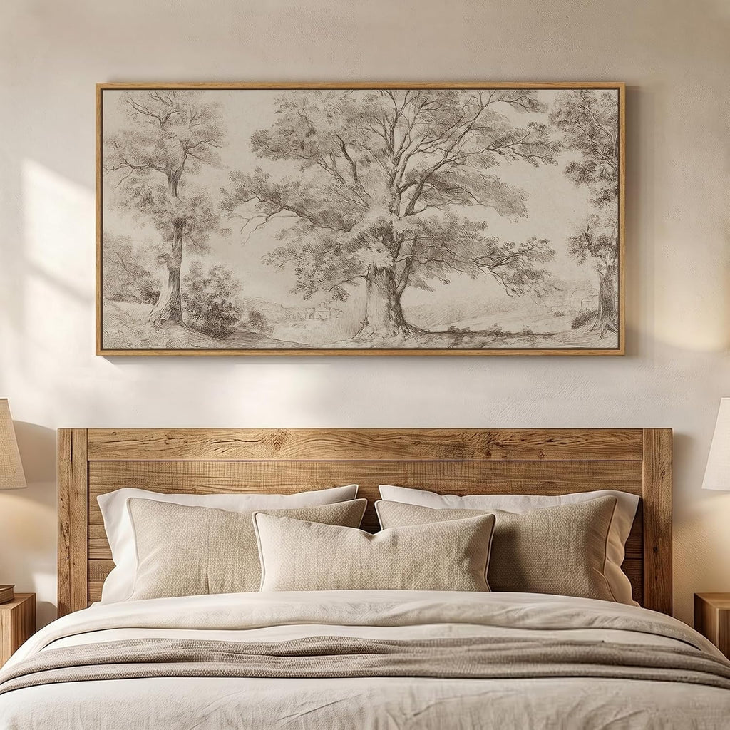 Extra Large Framed Vintage Landscape Wall Art, 60x30 Inch