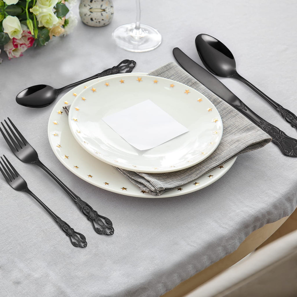 Gorgeous Retro Royal Black Silverware Set For 8, 40 Pieces Flatware Service 8, Stainless Steel Anti-rust Dark Fine