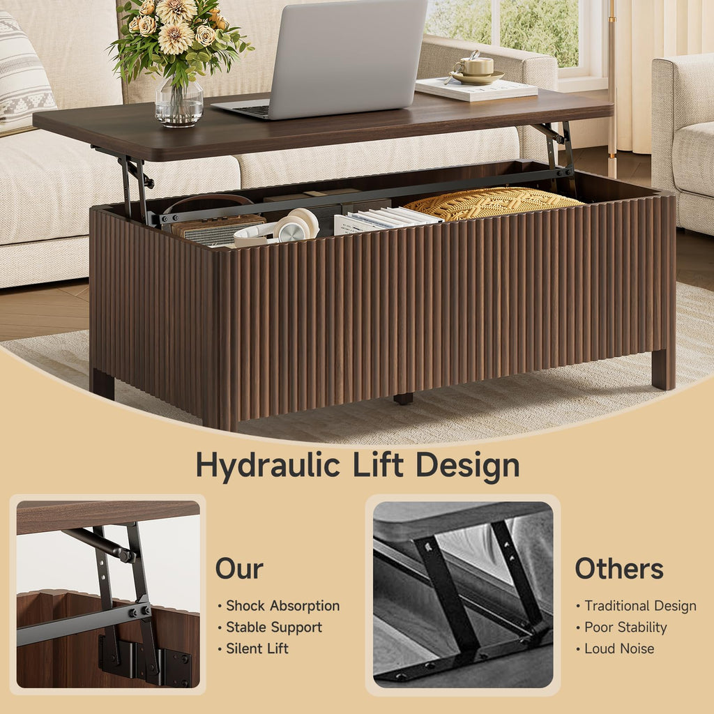Fluted Lift Top Coffee Table, Mid-Century Modern Coffee Table