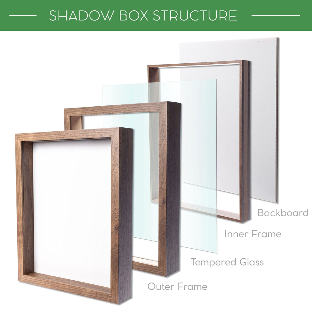 12" x 18" Golden Oak Wooden Shadow Box Frame - Soft Felt Back, Tempered Glass, and Included Elegant White Ball Push