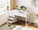 Computer Desk with 6 Drawers, 40 Inch Small Desk with Storage, Reversible Desk with Headphone Hook, Work Study Table