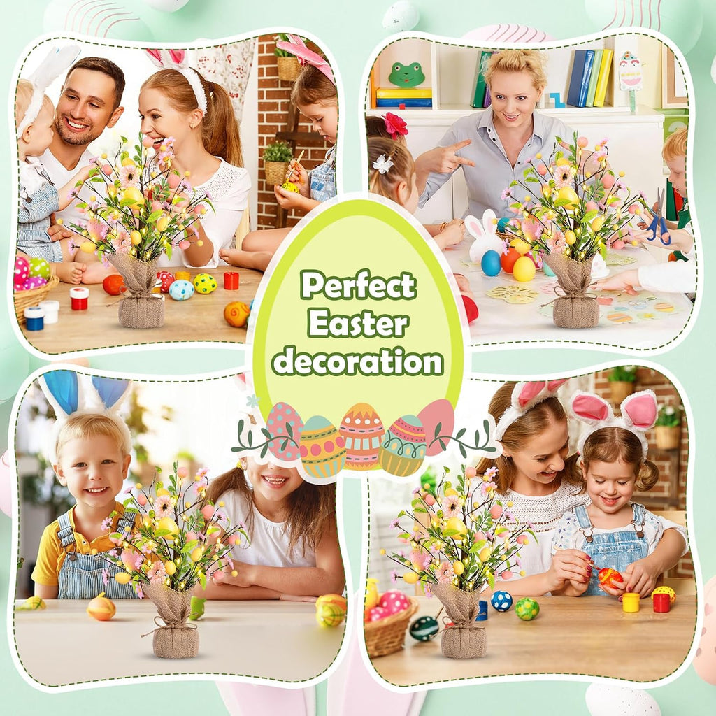 Easter Decorations, Pre-Lit Easter Egg Tree Tabletop Decor with Delicate Ornaments Easters Party Wedding Holiday