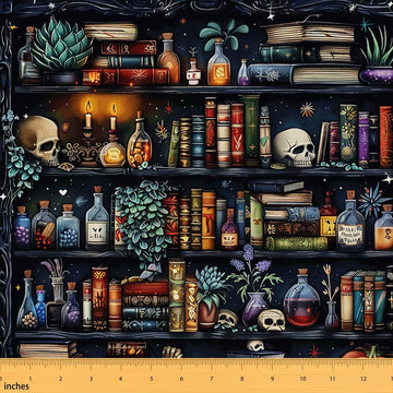 Bookcase Fabric by the Yard, Vintage Bookshelf Books