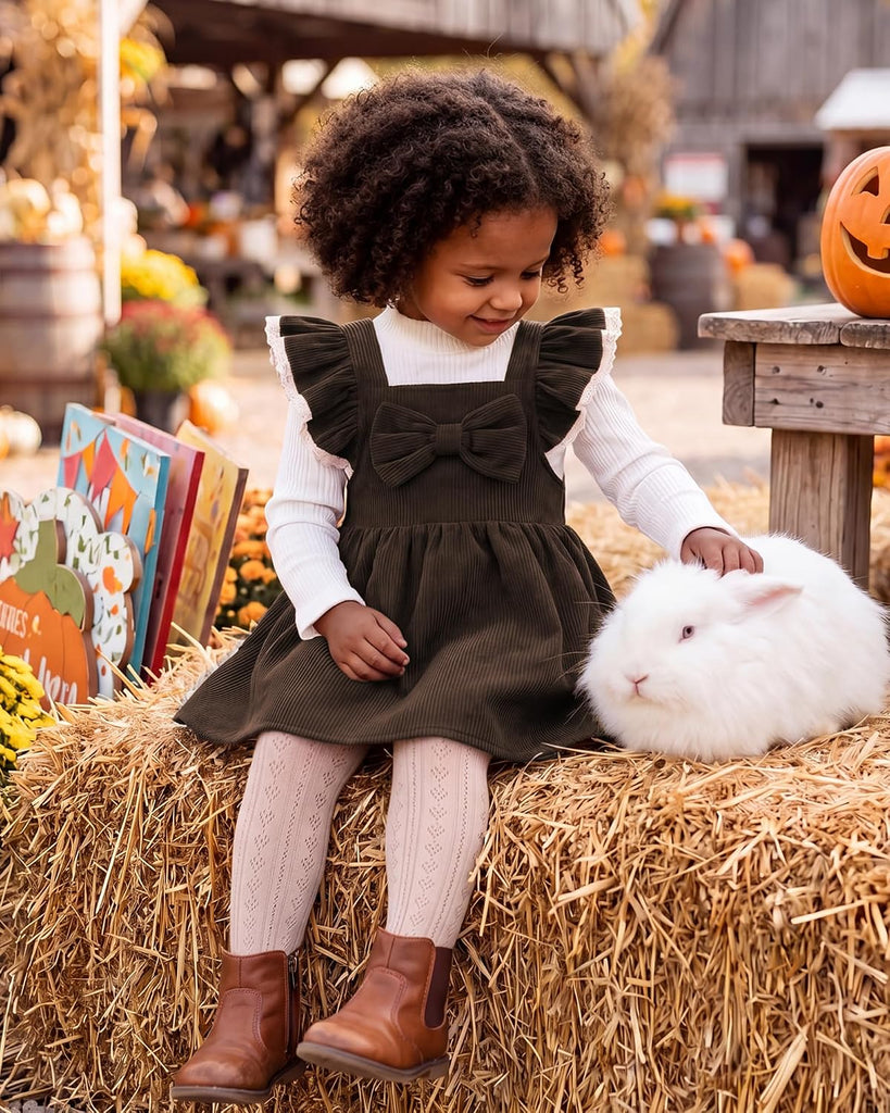 Toddler Baby Girl Corduroy Overall Dress Set Long Sleeve Fall Winter Outfit