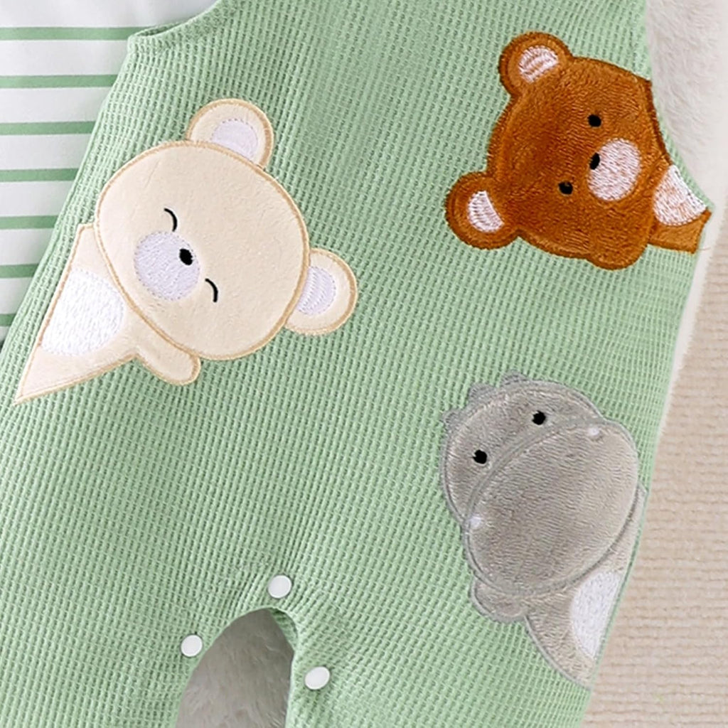 Baby Boy Clothes Newborn Striped Romper Bear Overall Hat Set