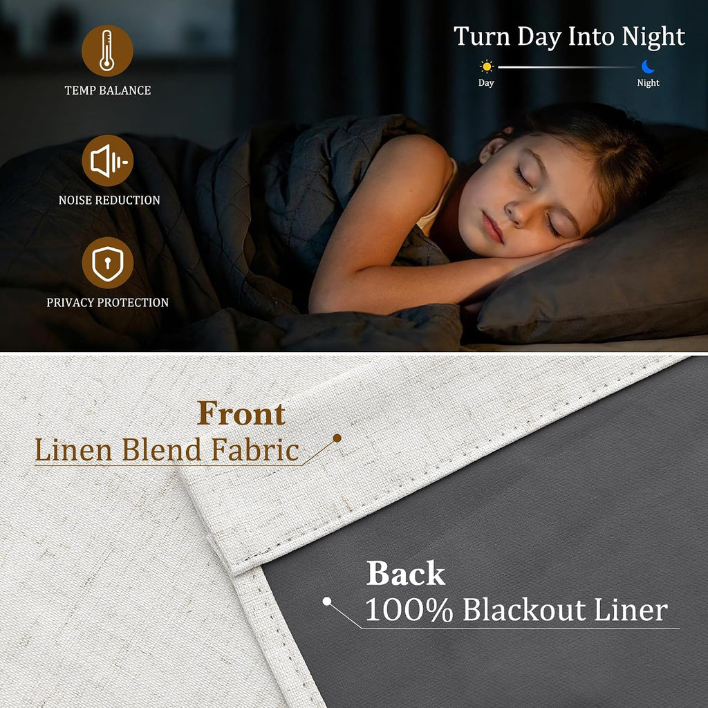 100% Blackout Kitchen Linen Curtains Back Tab Small Drape 36 Inch Length Privacy Natural Elegant Short Black Out Cafe