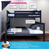 Bunk Bed Twin Over Full with Ladder, Solid Wood Platform Bed Frame with Ladder for Kids, 14" Safety Guardrails