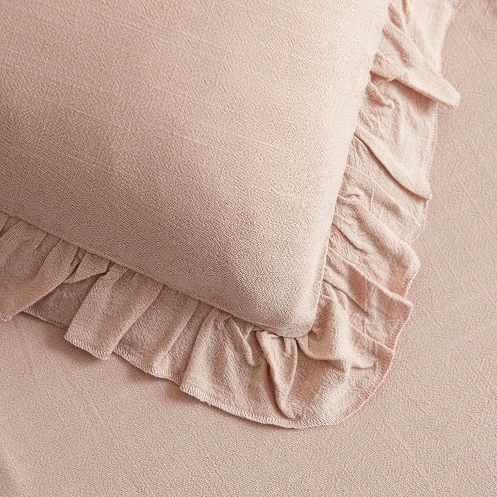 Linen Fringe Ruffle Throw Pillow Covers 22×22 Inch Light Pink