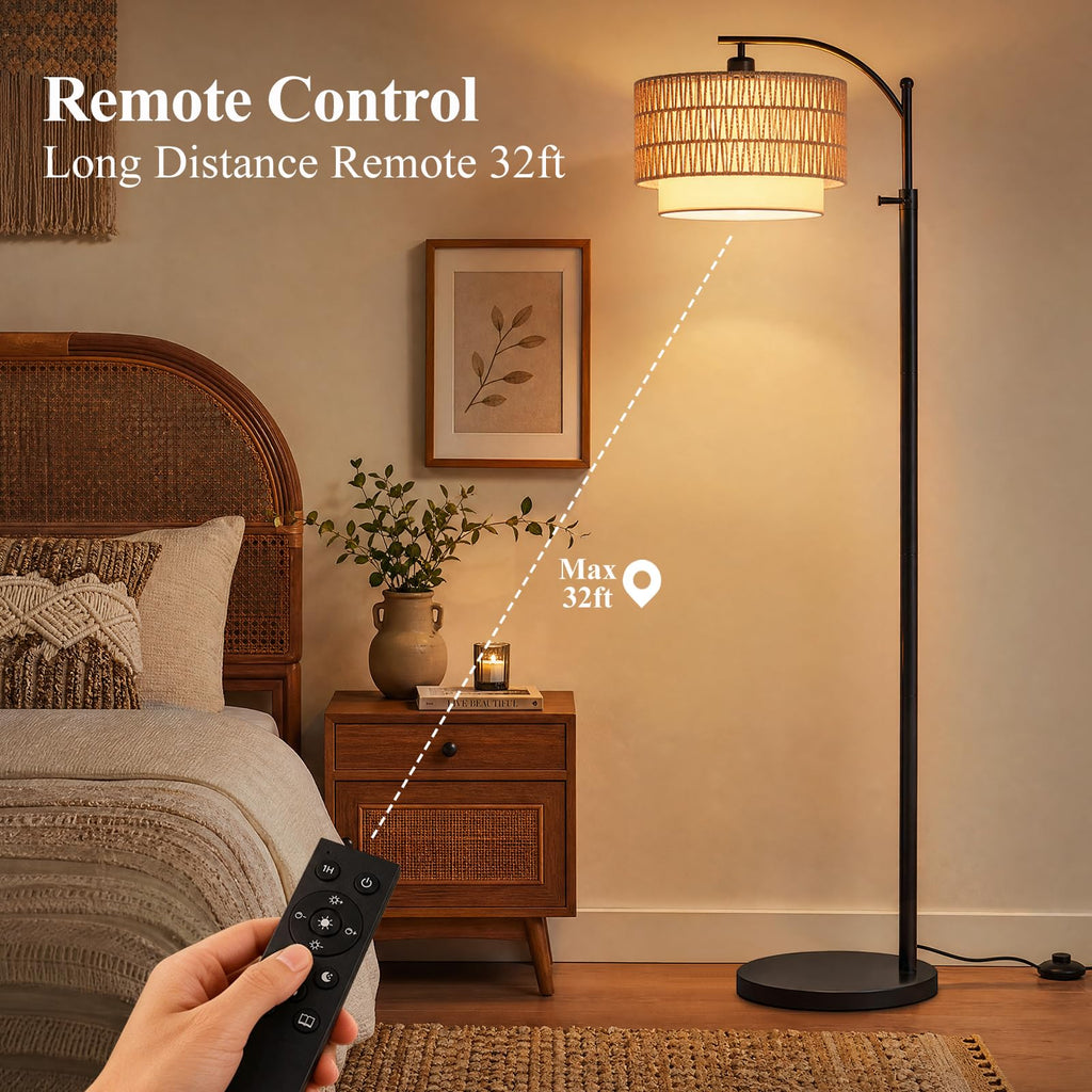 Boho Floor Lamp With 3 Color Temperature and Remote