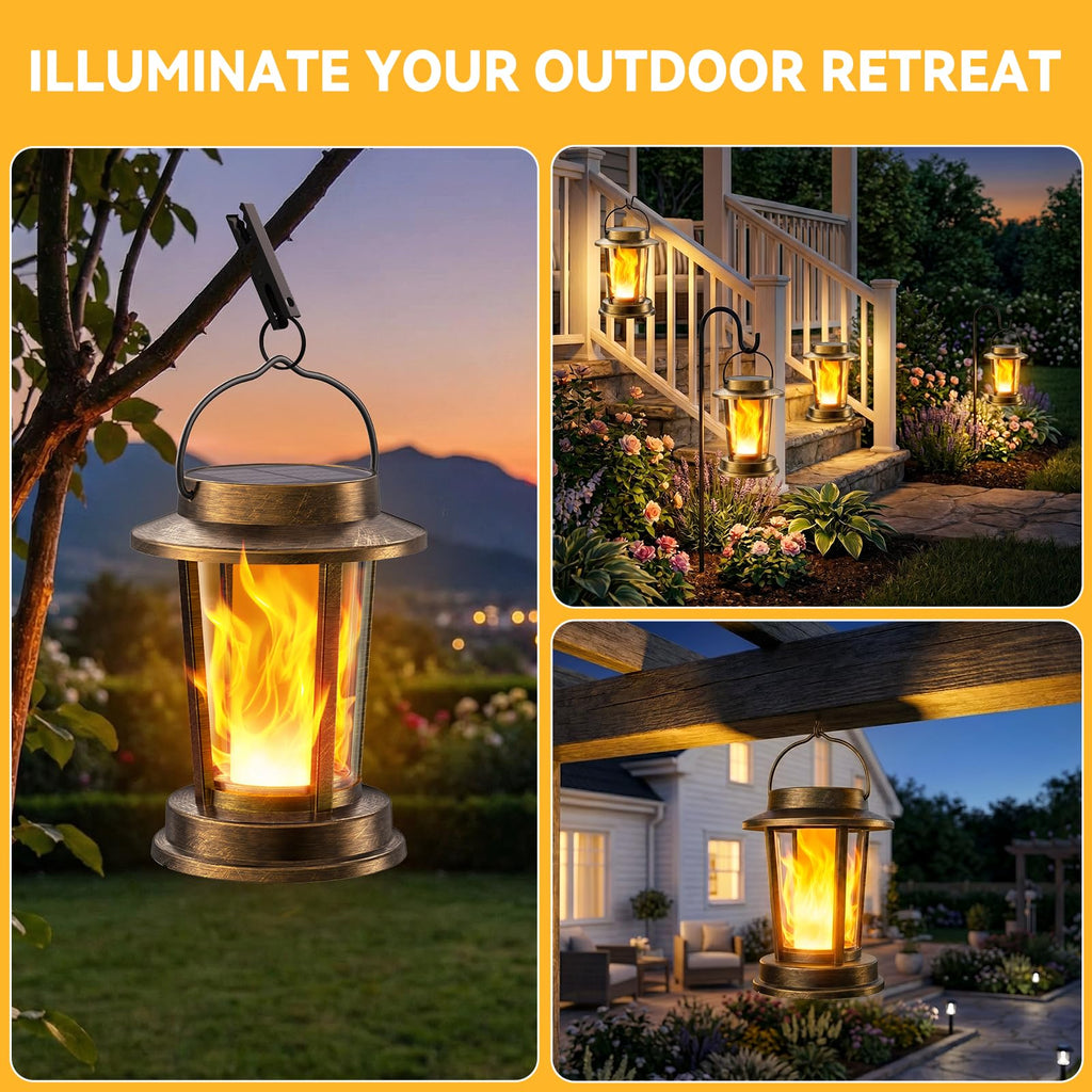 Solar Lanterns Outdoor Waterproof, Upgraded Flickering Flame Solar Lights Outdoor, Solar Powered Lanterns Decorative