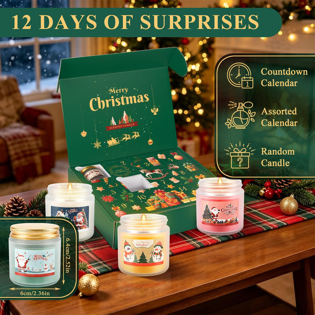 Advent Calendar 2026, 12 Days of Christmas Countdown Candles, Festive Scented Soy Wax Gift Set, Holiday Aromatherapy