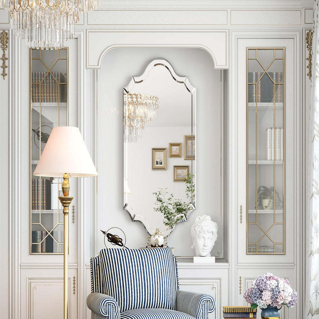 Arch Large Mirror for Wall Decor with Clear Glass Frame, Beveled Edge, 24"x47" Living Room Decorative Mirror