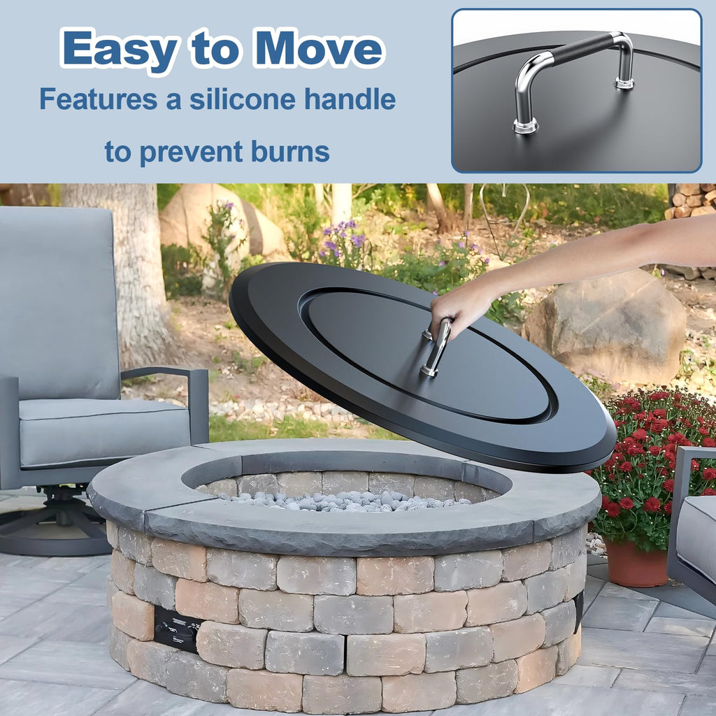 28.5 Inch Universal Fire Pit Lid Cover Round Outdoor Fire Pit Accessory, Heat Resistant Powder Coated Steel Firepit