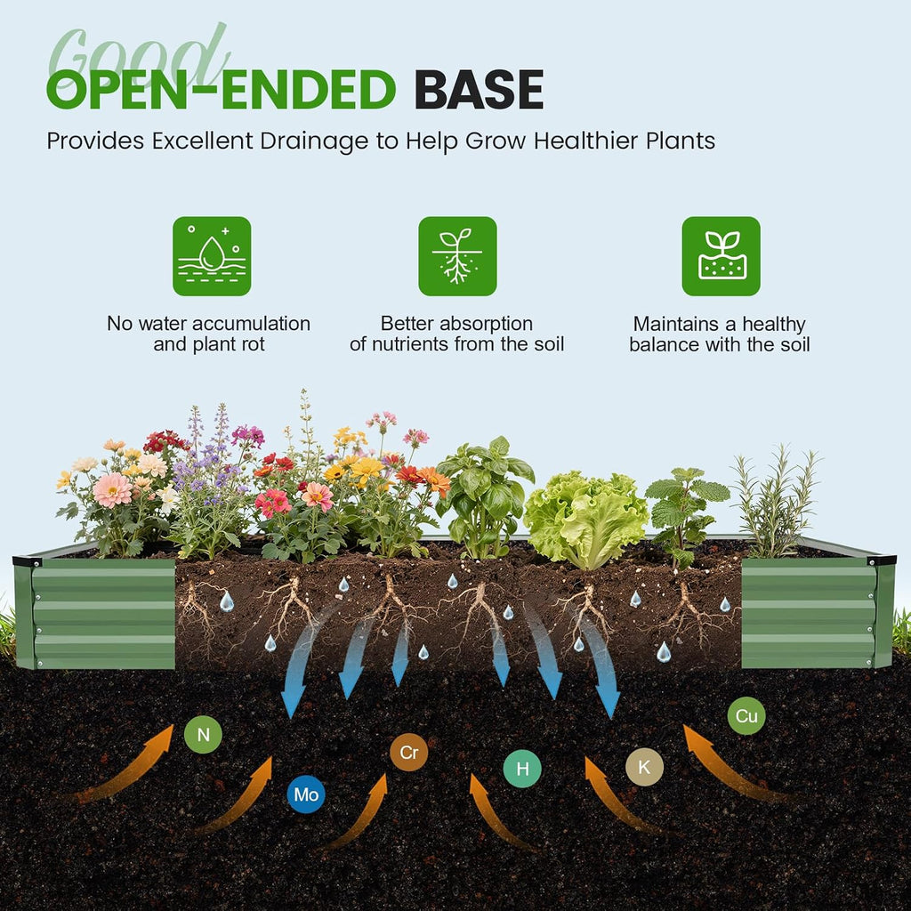 2Pcs Galvanized Raised Garden Bed 8x4x1ft for Herbs, OliveGreen | Metal Planter Box Outdoor, Rectangular Raised Bed