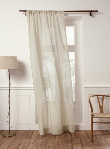 Light Natural Linen Sheer Curtain 96 Inch - 100% Pure Linen European Flax Window Treatment Panel 52 x 96 Inch - Light