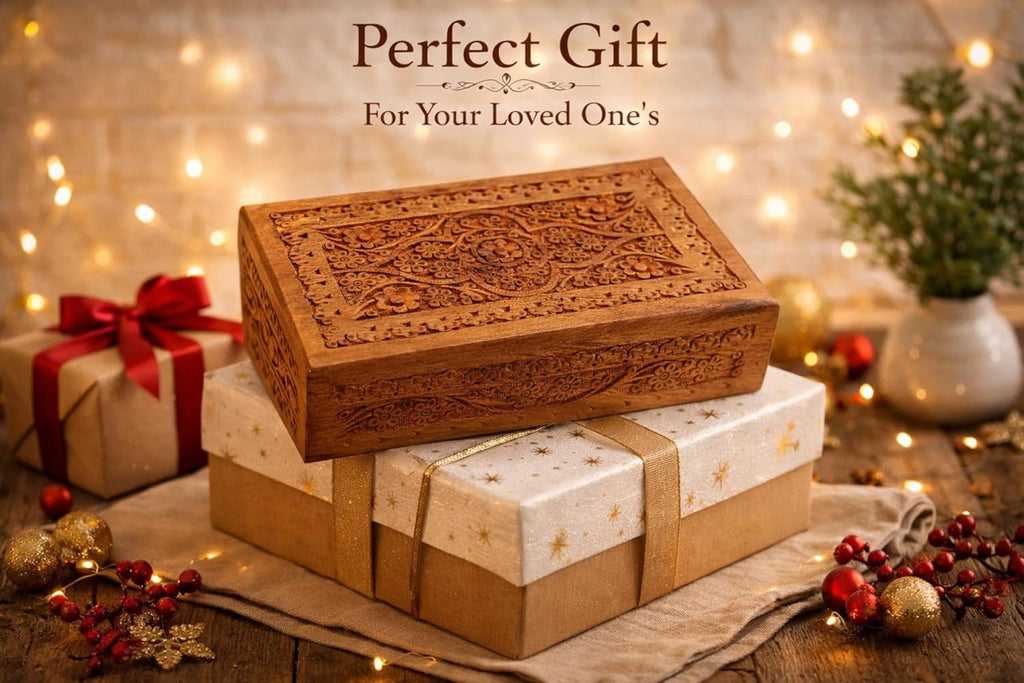 Hand Carved Wooden Memory Box - Decorative Wooden Keepsake Storage Box for Jewelry, Watches, Coins & Trinkets