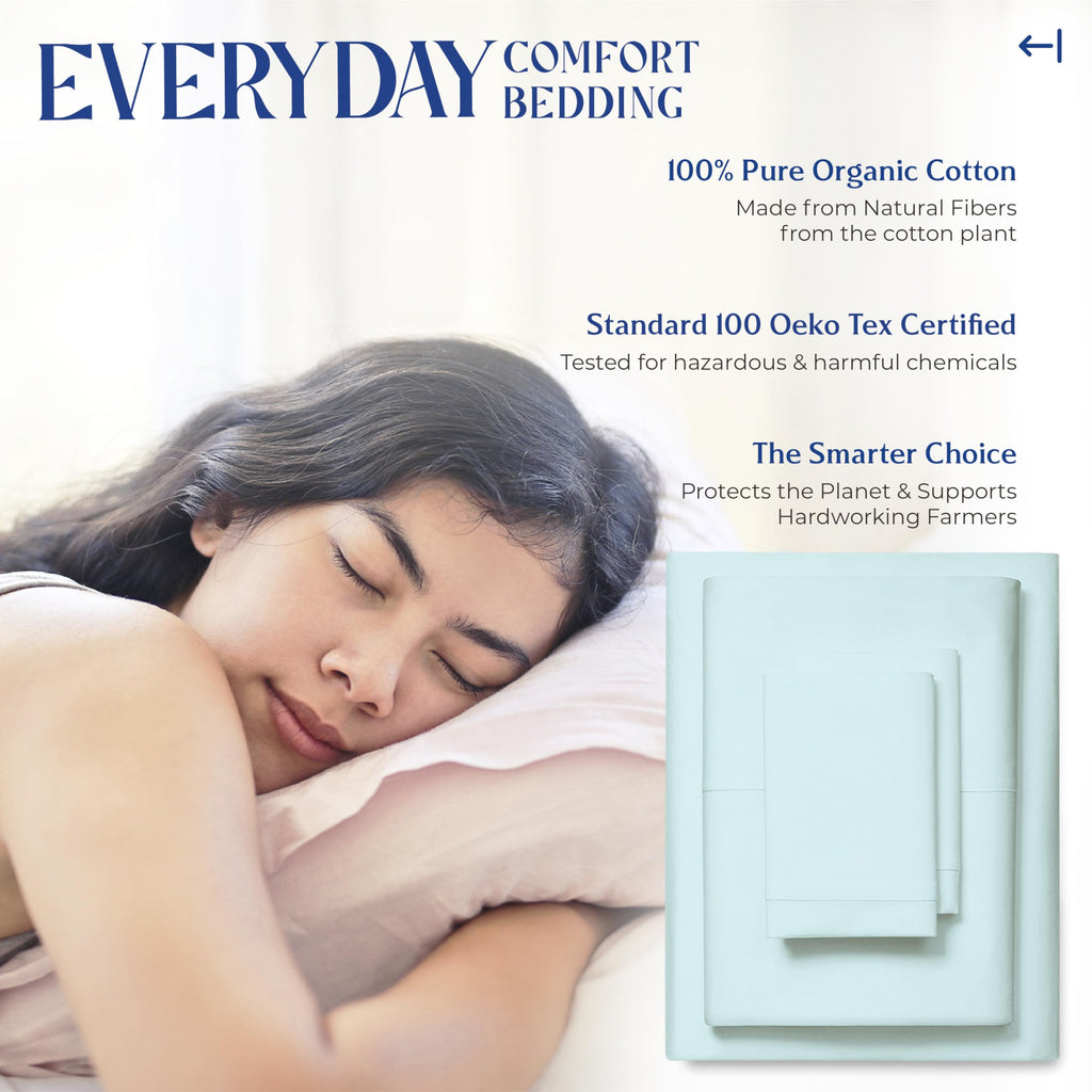 100% Organic Cotton Sheets Queen Size - 4 PC Organic Cotton Percale Sheets Queen Set (Sea Foam) Soft, Cooling &