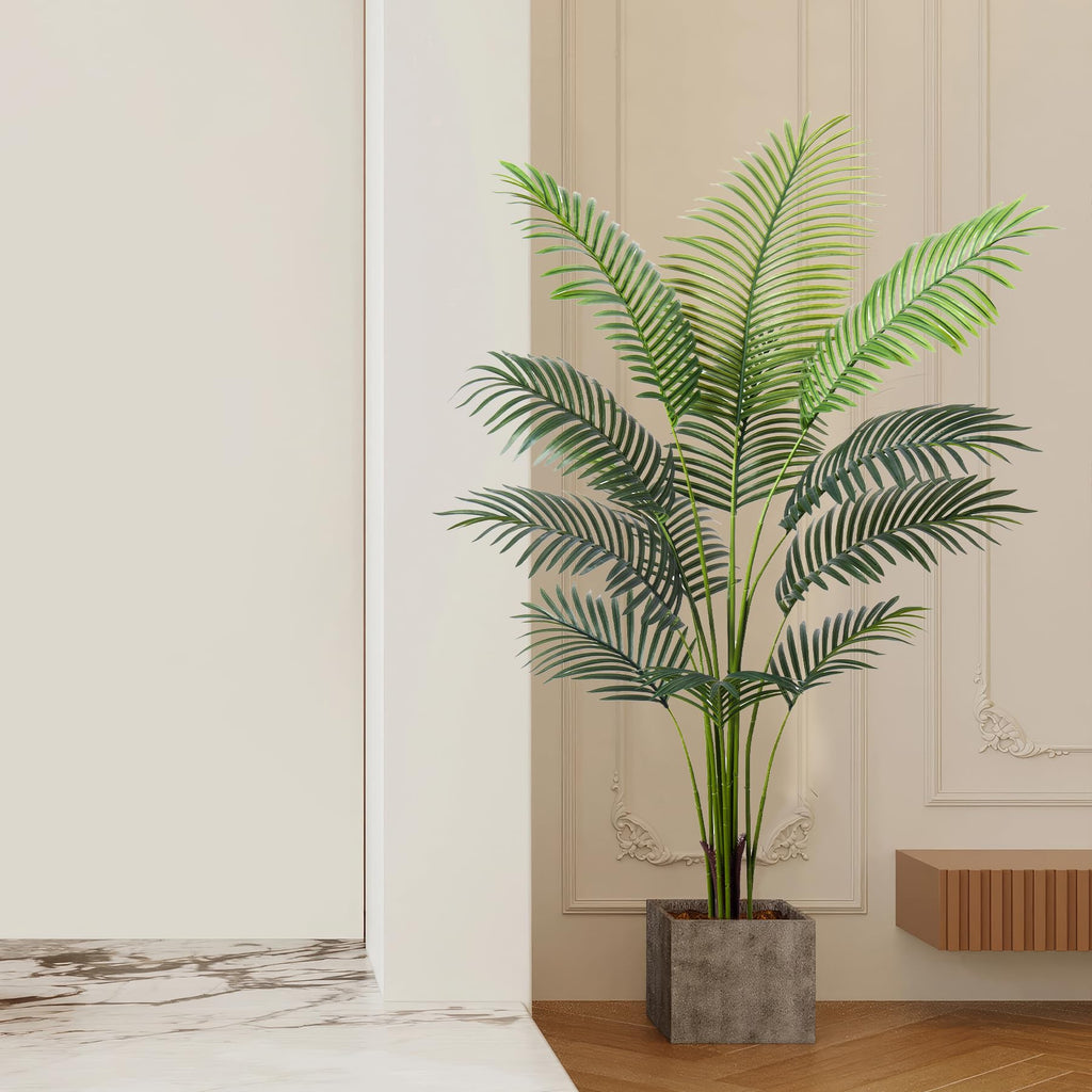 Artificial Golden Cane Palm Tree 5Feet Faux Plant Decor Indoor Outdoor Faux Areca Palm Tree in Pot Perfect