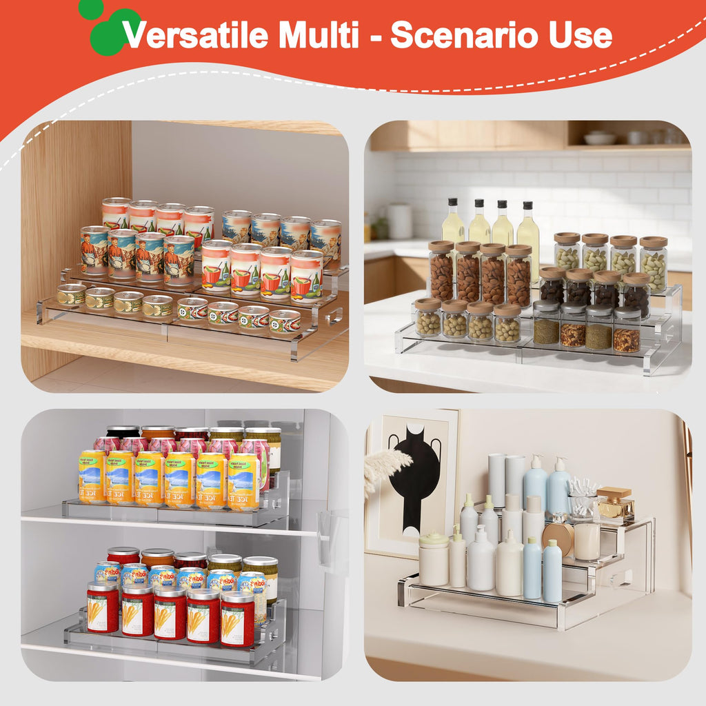 Adjustable Acrylic Can Storage Holder, Expandable Soda Organizer Holds Up to 24 Cans For Cabinet, Pantry