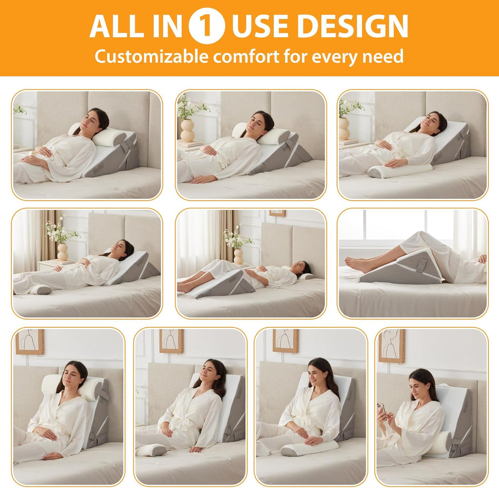 Wedge Pillow Set for After Surgery, 3PCS Adjustable 9&12 Inch Bed Wedge Pillow for Sleeping, Incline Pillow Wedge for