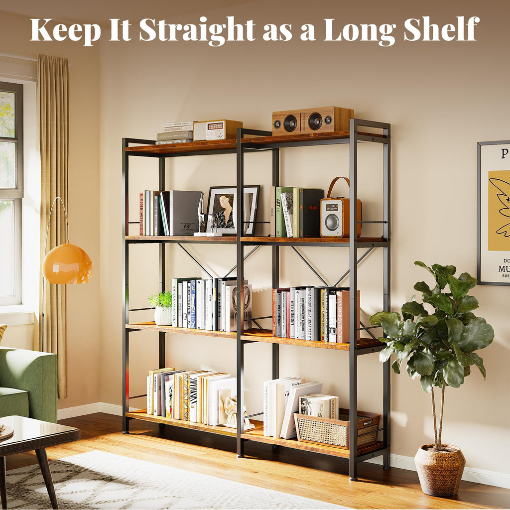 4 Tier Bookshelf, L Shaped Corner Bookshelf with 8 Open Shelves, 49.4 Inch Straight Wide Bookcase with Metal Frame