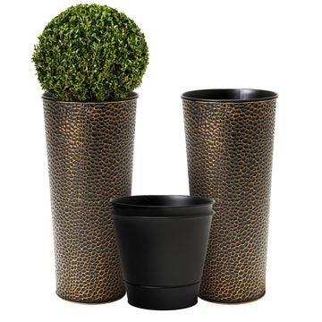Garden 2-Pack 25" H. Metal Planter with 2X Inside Pots - Hand-Hammered Texture Tall Cone Plant Pots - Large