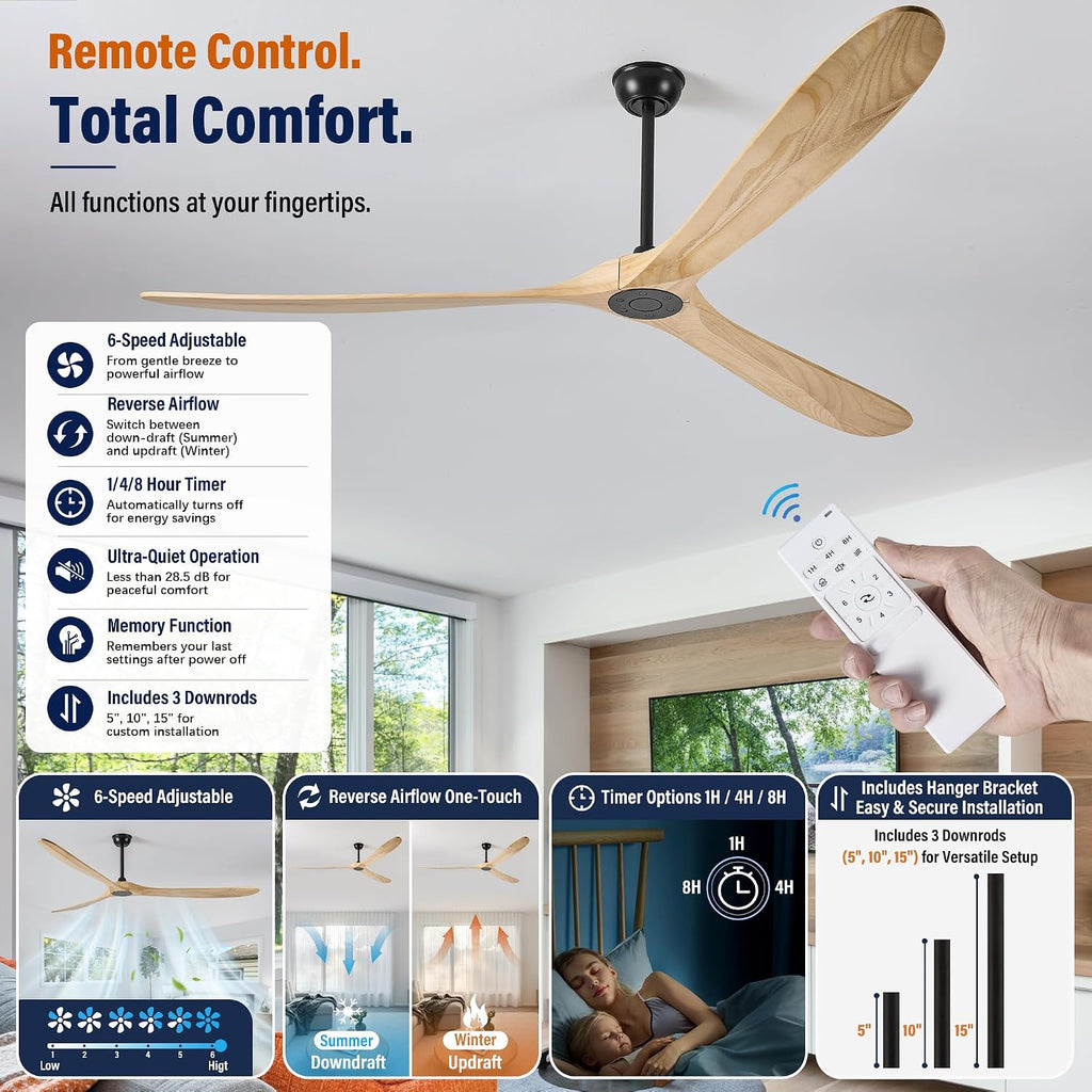 Inspired Maverick Style 84" wood ceiling fan, Matte Black