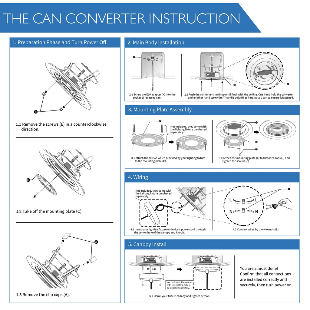 5/6" Recessed Can Light Conversion Kit, Can to Pendant Adapter