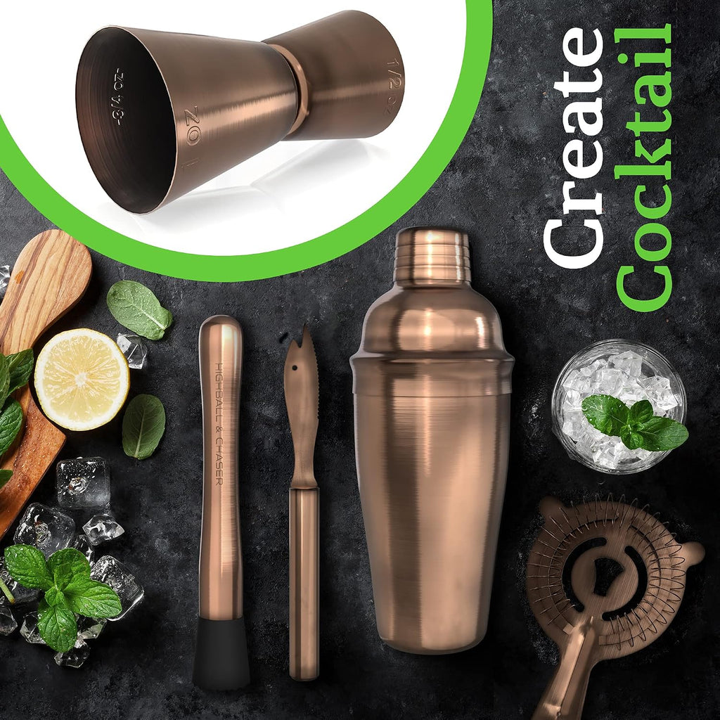 Cocktail Shaker Set: Bartender Kit Bar Mixology Cocktail Bar Set Plus E-Book with 30 Recipes - Set of 6