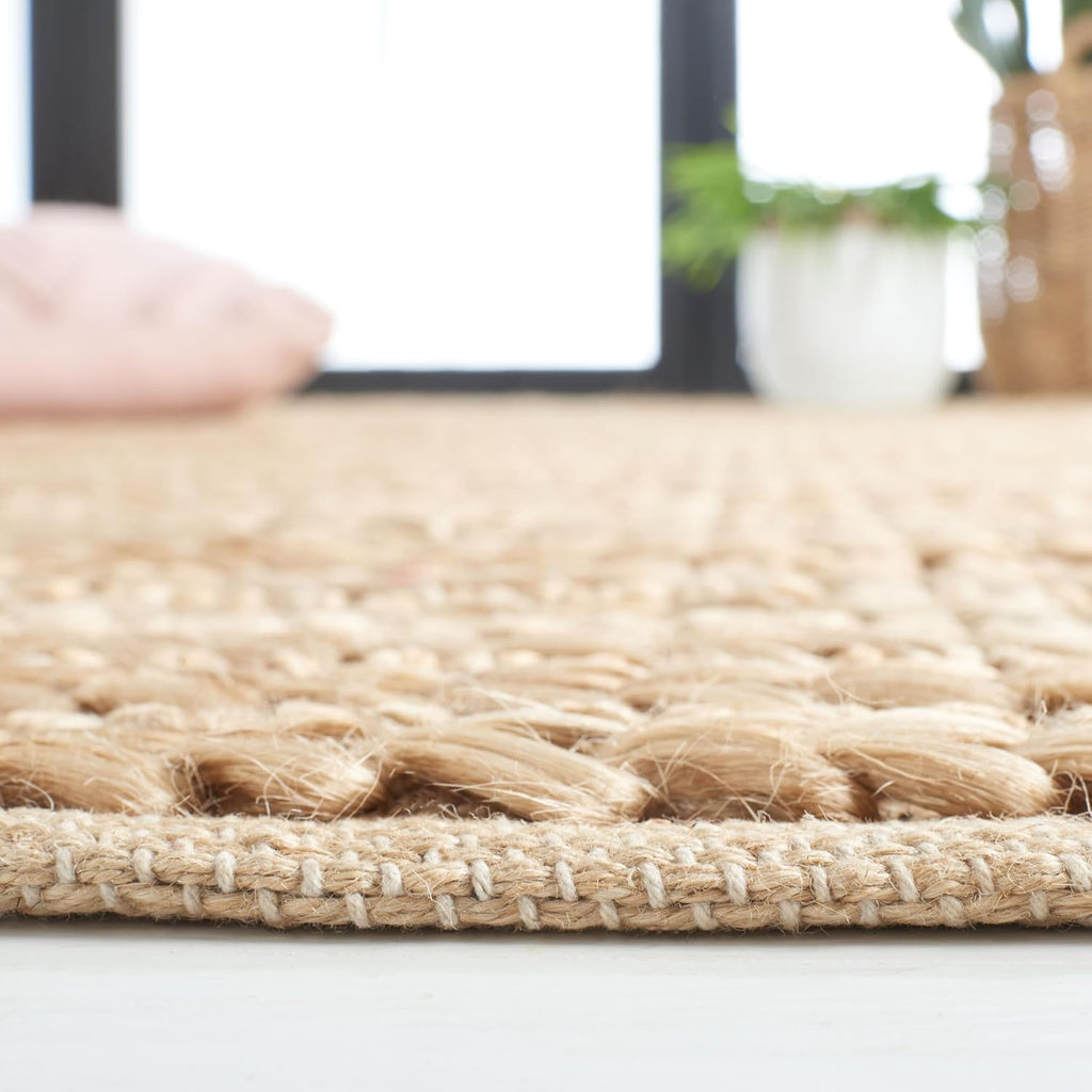Natural Fiber Collection Area Rug - 6' Square, Natural, Handmade Braided Jute Design, Ideal for The Living Room