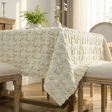 Bow Tablecloth 60×84 Inch Rectangular, Beige Soft Plush Faux Fur Jacquard Bow Table Cover, Seasonal 