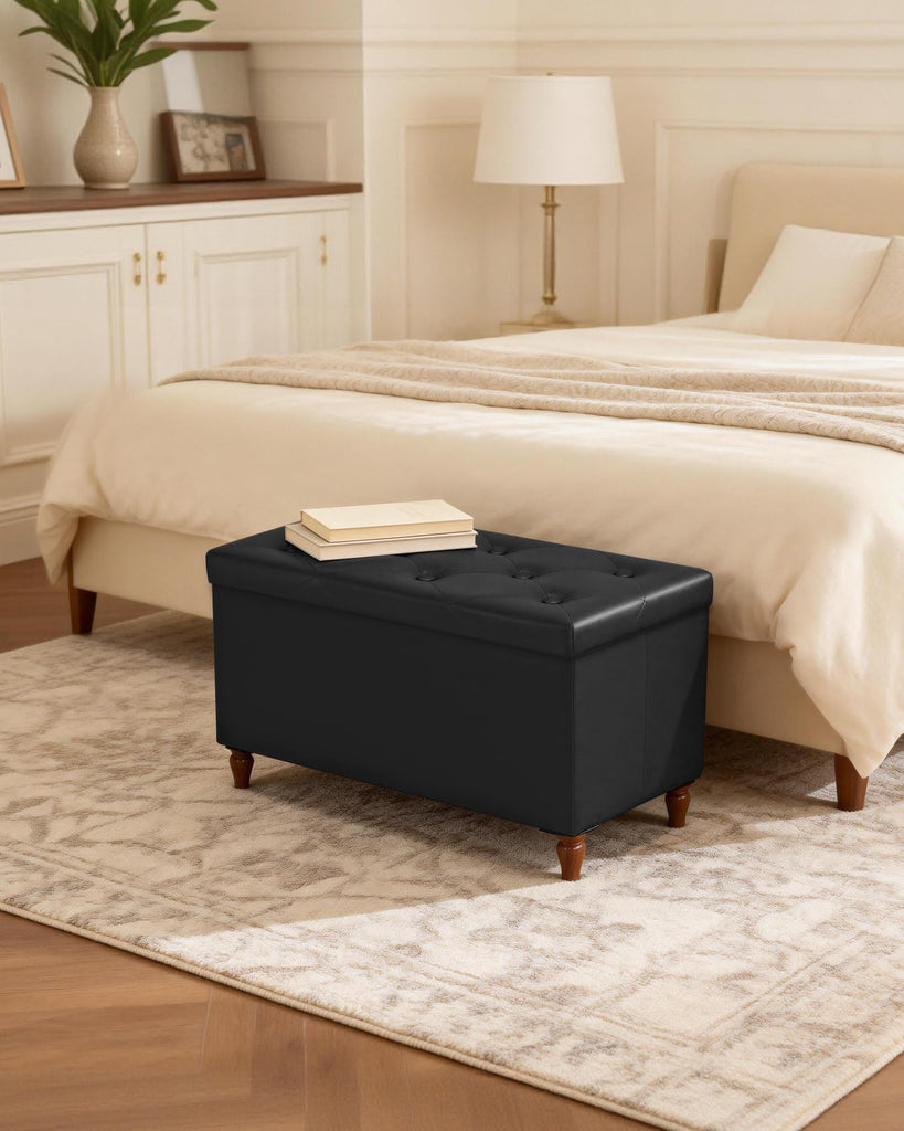 30 Inches Ottoman with Storage, Folding Bench with Legs, Black