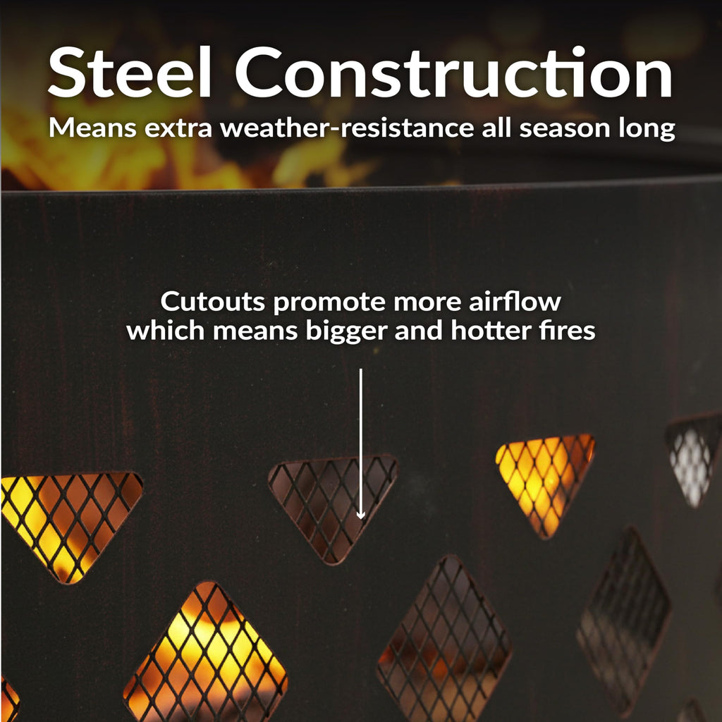 Crossweave Large Round Outdoor Steel Metal Fire Pit Ring, 36"