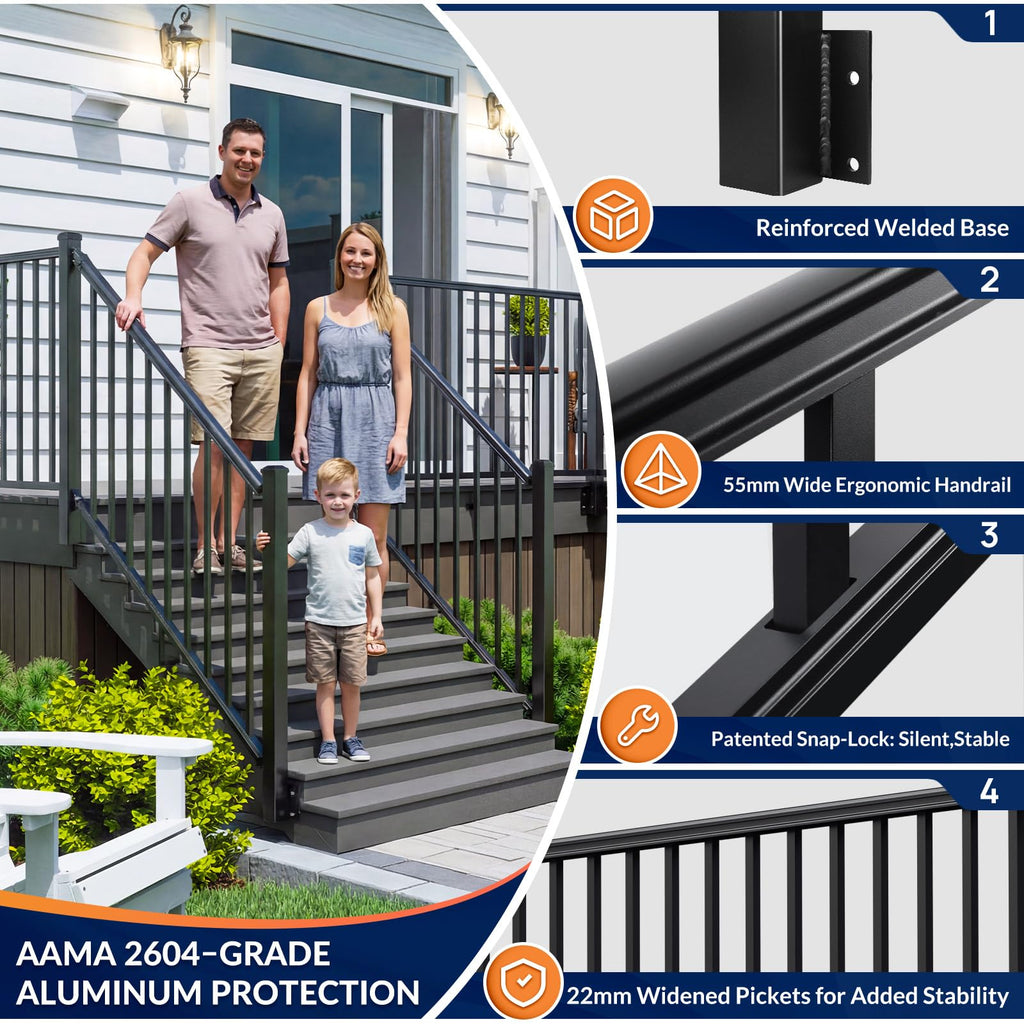36in H x 6ft W Modular Side Mount Aluminum Deck Railing Kit