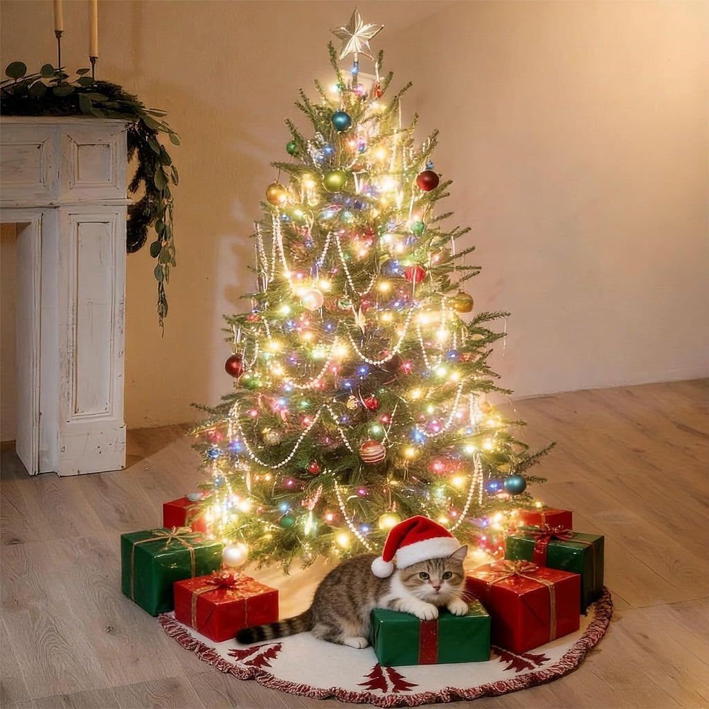 Christmas Tree Skirt, Christmas Decorations, 48 Inch Knitting Retro Xmas Tree Skirt Décor Skirt for 6/7 ft Trees