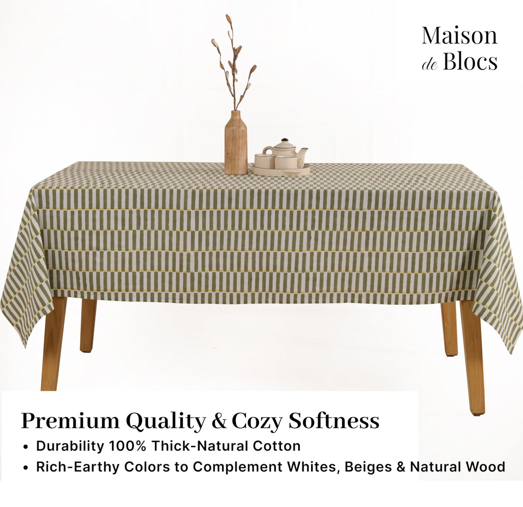 100% Cotton Hand Block Printed, Tablecloth, Dining, Table Cover for Parties, Christmas, Weddings, Barbecues and