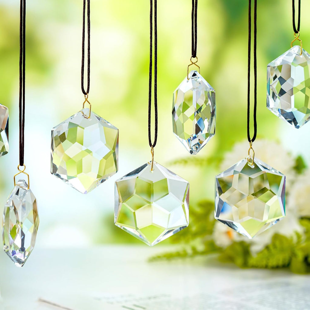 12 Pcs Clear Crystal Hexagon Suncatcher Prisms Window Hanging Decor - Clear Crystal Hexagon Sun Catcher Prisms