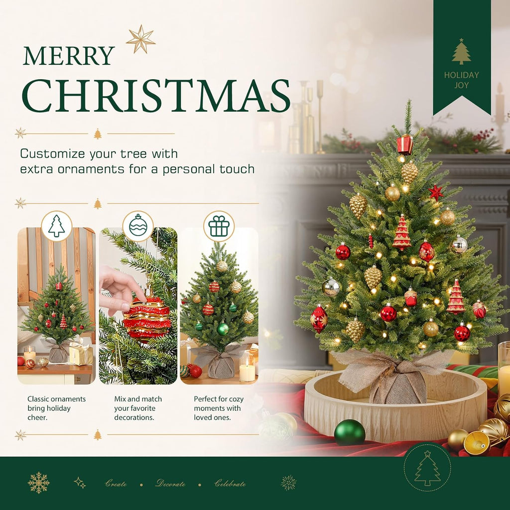 2ft Prelit Artificial Mini Christmas Tree for Tabletop Desk Decor