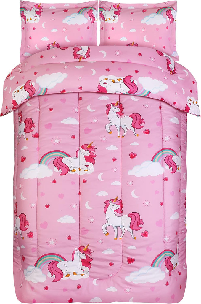 Unicorn Kids Comforter Set with 2 Pillow Shams, 3 Piece Soft Microfiber Twin Bed Comforter with Pillow Shams, Printed