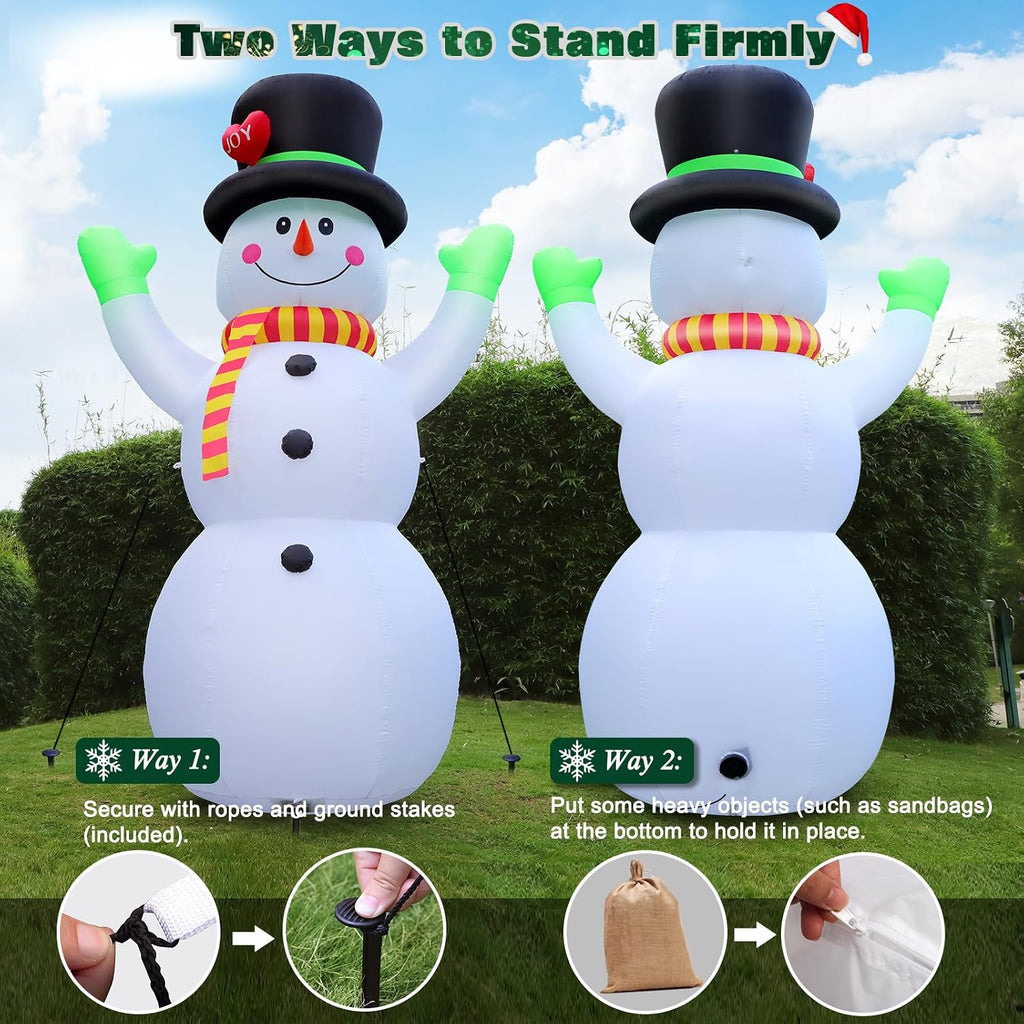 10 FT Christmas Inflatables Snowman Outdoor Yard Decorations, Giant Blow Up Snowman, Built-in Bright LED Lights, Huge