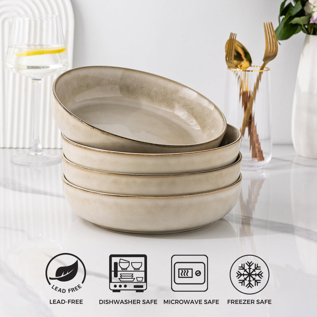 8.75'' Large Ceramic Pasta Bowls, 38oz Stoneware Pasta Serving Bowls Set of 4, Wide Bowls