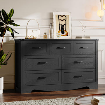 7-Drawer Dresser, Modern Wooden Chest of Drawers with Metal Handles, Anti-Tipping Design, Sturdy and Stable Storage