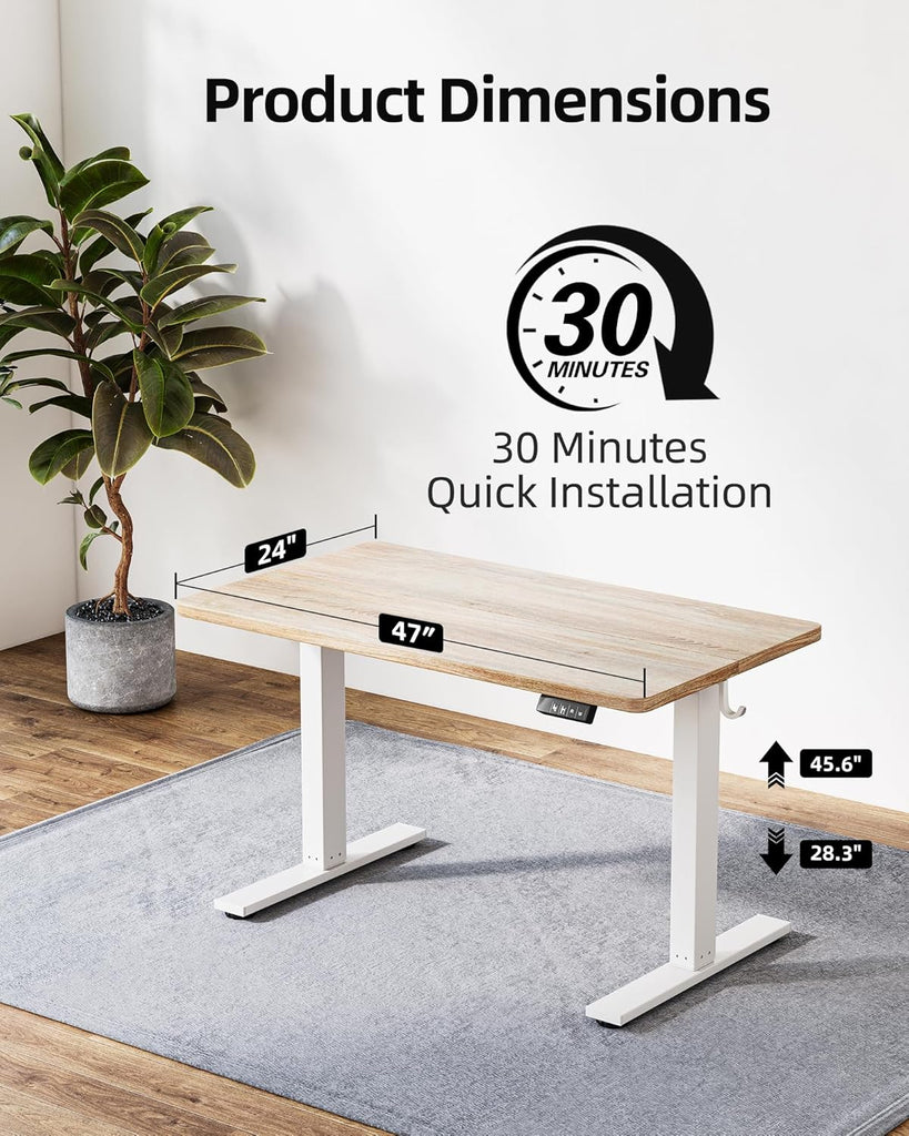 Electric Height Adjustable Standing Desk 47.2×23.6 inch, Sit Stand Desk with Splice Board, Memory Controller