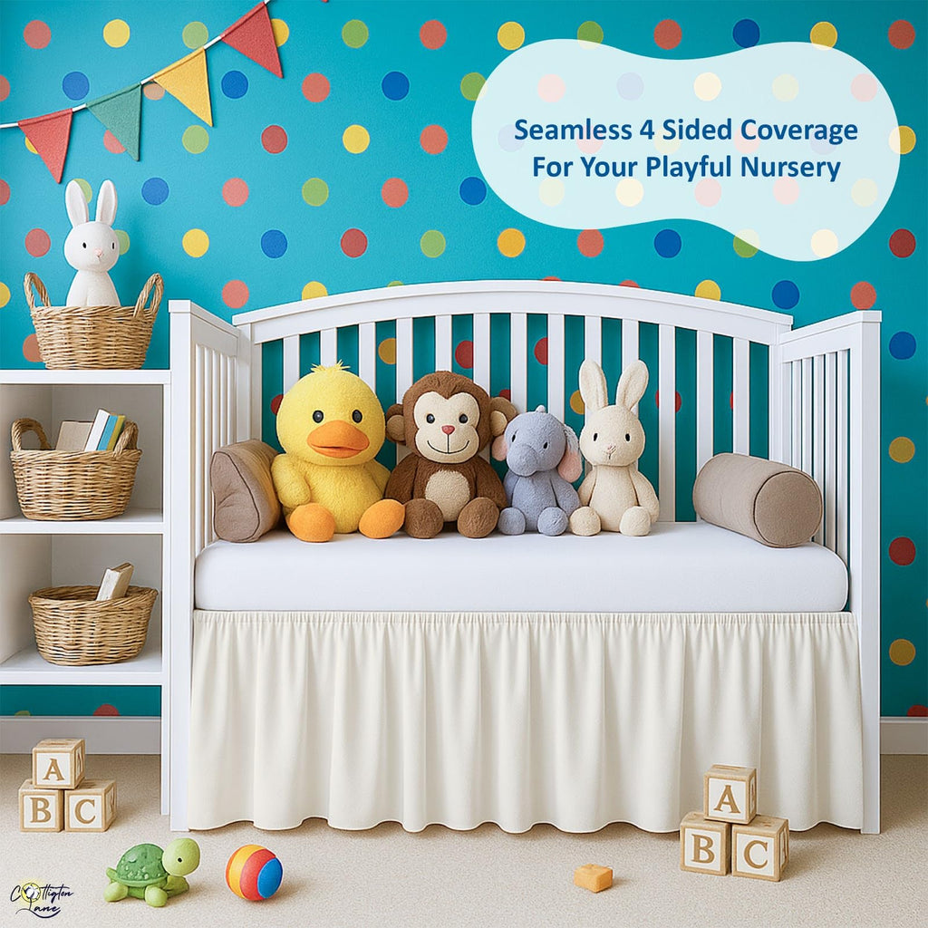 Ivory Infrant Crib Bed Skirt Dust Ruffle with Split Corner, 100% Natural Cotton Nursery Crib Toddler Bedding Skirt