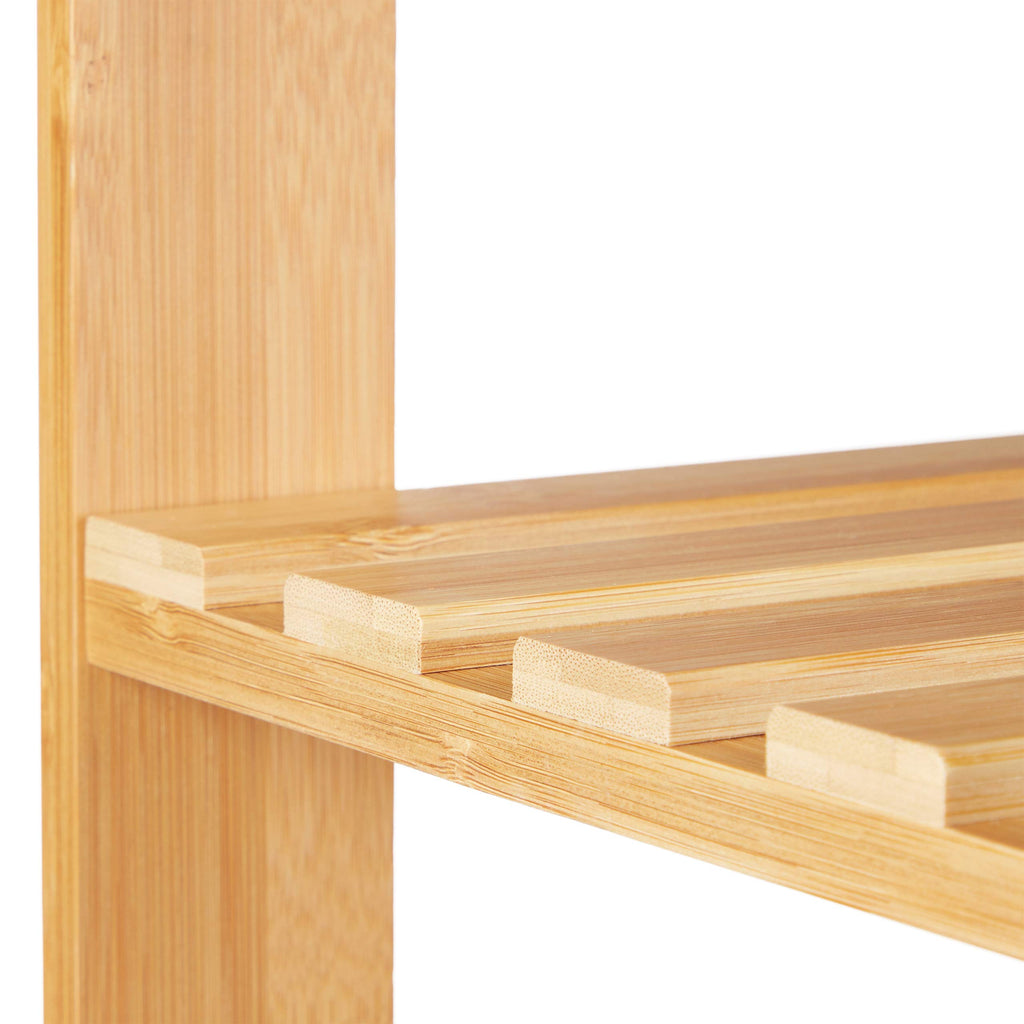 Bamboo Shoe Rack, Bench & 2 Shelves, Hallway Seat, Footwear Storage, Organiser, 45 x 70 x 28 cm, Natural