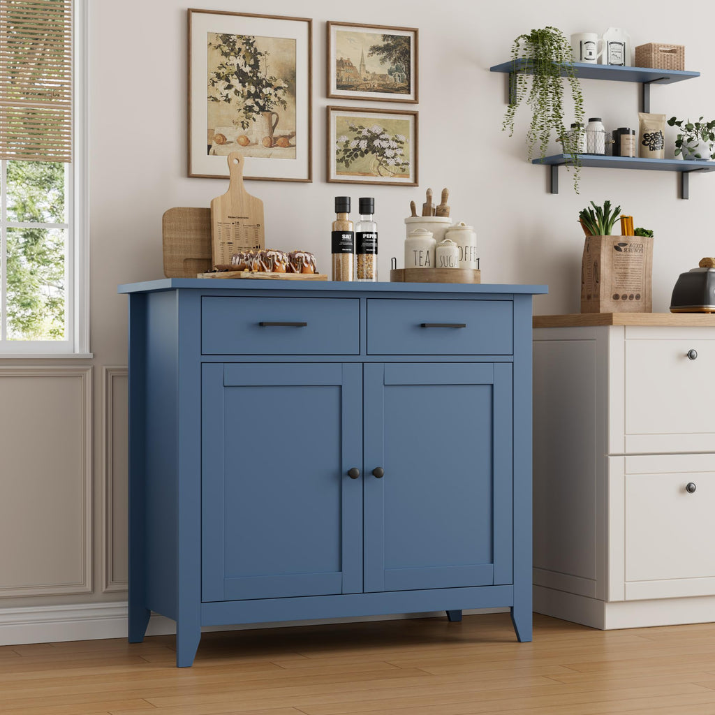 Farmhouse Kitchen Storage Cabinet, Small Buffet, Coffee Bar, Blue